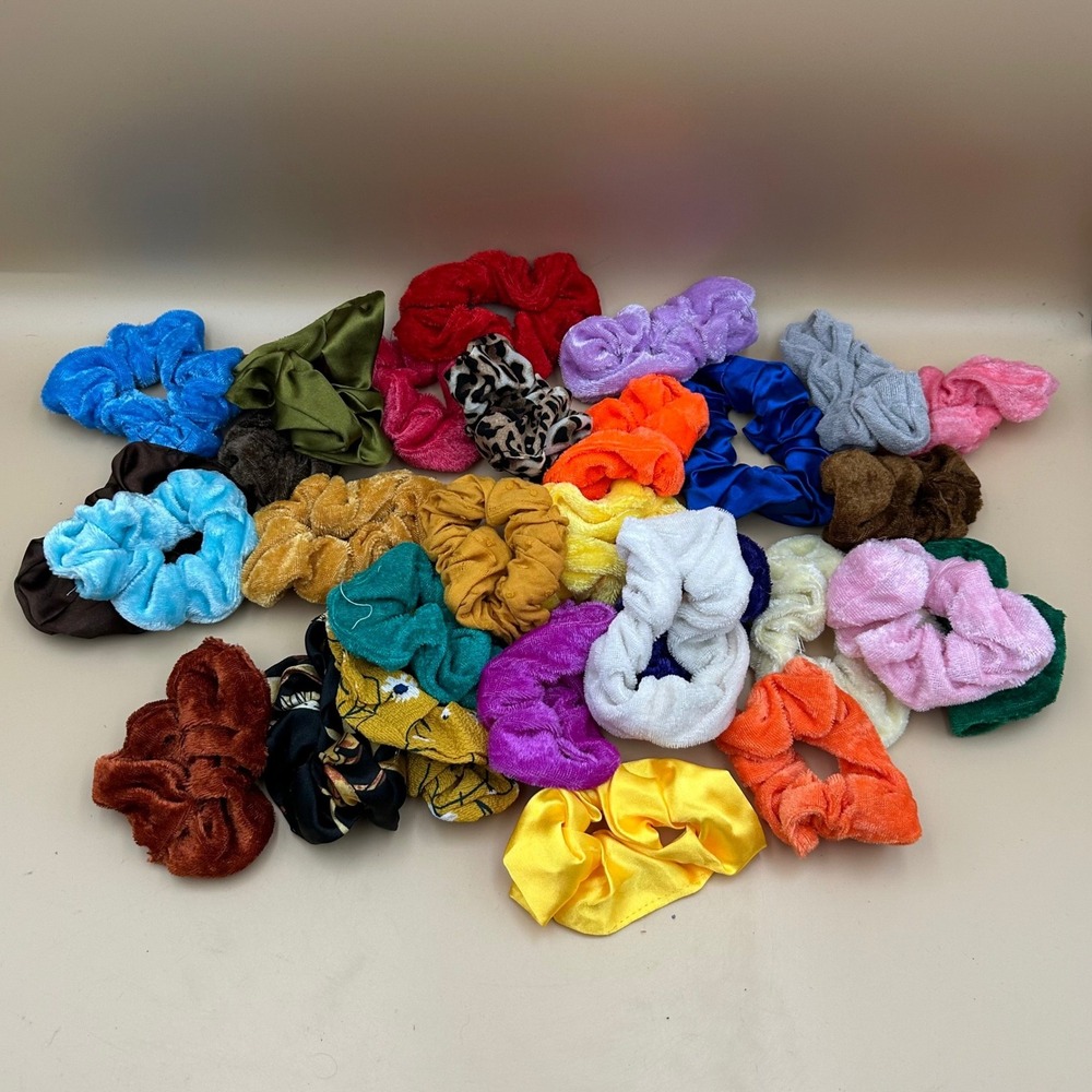 Assorted Hair Scrunchies Lot of 29 Velvet Satin Velour Multicolor Animal Print